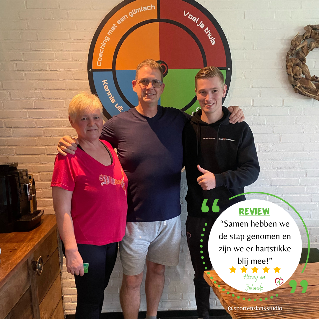 Henny en Jolanda samen met hun coach bij Sport & Slankstudio Dinteloord